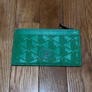 LACOSTE LEATHER MONOGRAM PRINT CARD HOLDER WITH ZIPPER